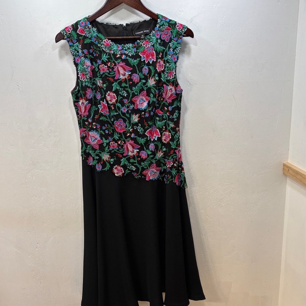 Tadashi Shoji Black Classy Luxury Jasmine Floral Embroidered Sleeveless Dress 10